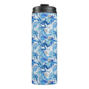 Garrafa Térmica Teste padrão tropical azul brilhante da aguarela