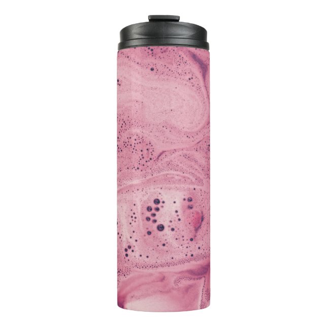 Garrafa Térmica Têxteis florais, cor-de-rosa e pretos (Frente)