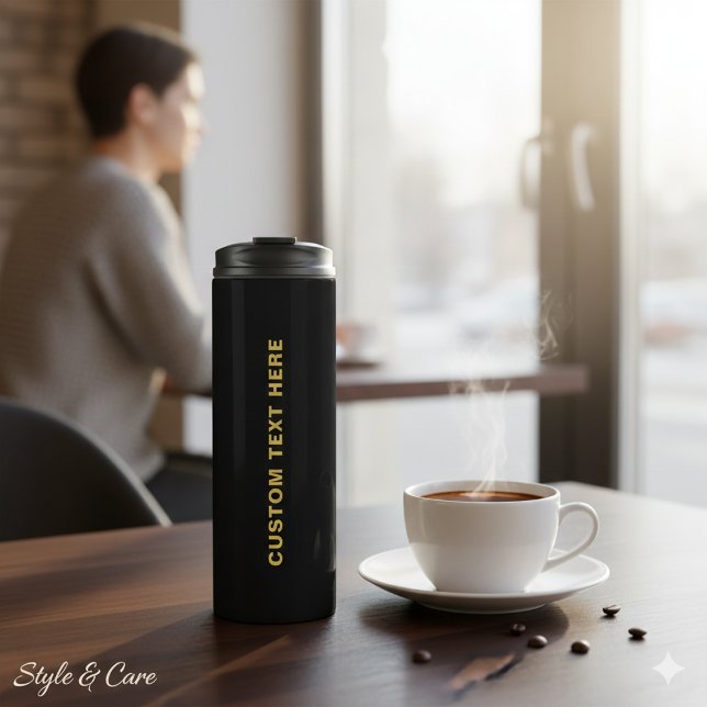 Garrafa Térmica Texto Personalizado Elegante Clássico Preto (Custom Text Stylish Classic Black Thermal Tumbler)