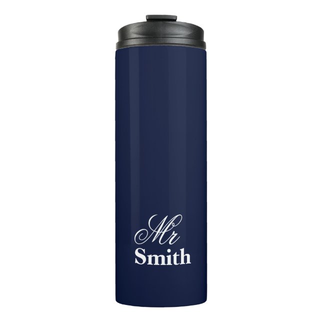 Garrafa Térmica Texto Personalizado Marinha Sr Smith Nome Branco (Frente)