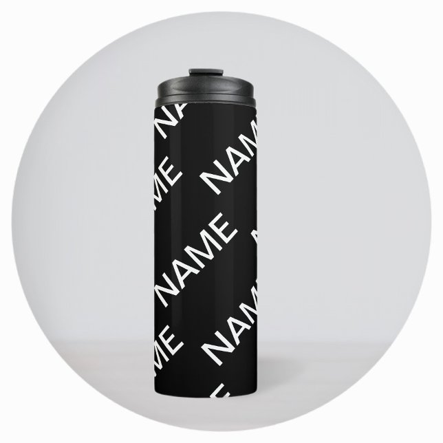 Garrafa Térmica Texto personalizável | Preto e Branco Moderno Negr (Criador carregado)