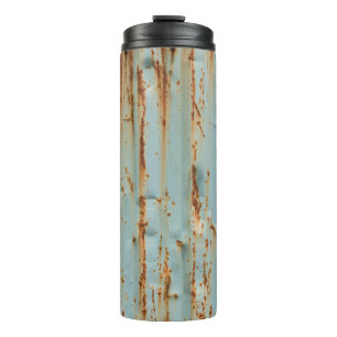 Garrafa Térmica Textura de metal pintada de azul enferrujado