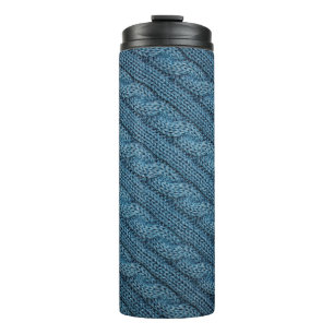 Garrafa Térmica textura do tecido de malha, cor azul clara
