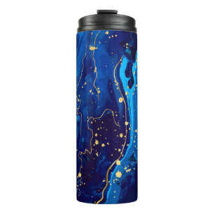 Garrafa Térmica Textura Dourada de mármore azul luxuosa