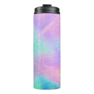 Garrafa Térmica Textura holográfica real em cor verde-rosa azul