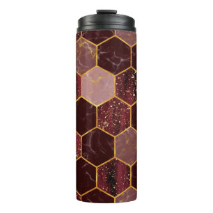 Garrafa Térmica Textura sem costura do hexágono mármore com ouro
