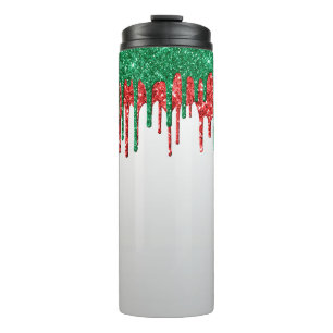 GARRAFA TÉRMICA  TEXTURA VERDE BRANCA VERMELHA DE GLITTER OLHA UNID