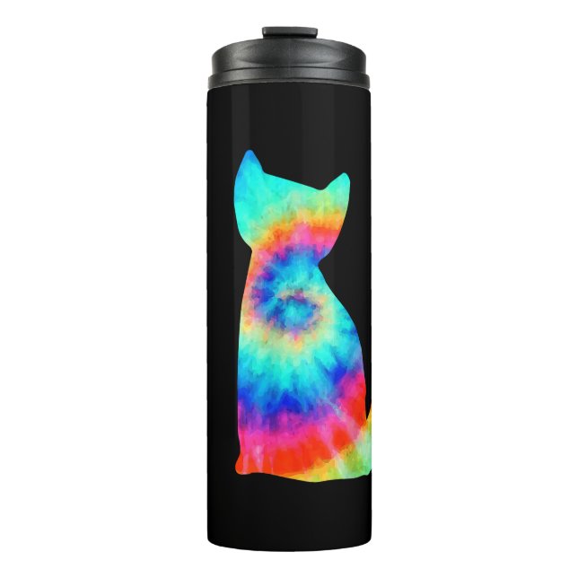 Garrafa Térmica Tie Dye Cat _ Tye Dye Kitten Coloridos (Frente)