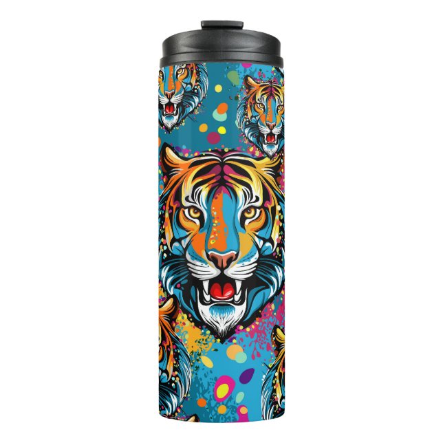 Garrafa Térmica Tiger Head Rainbow colors paint stains (Frente)