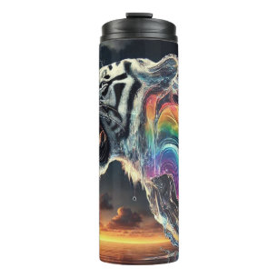 Garrafa Térmica Tigre branco com arco-íris