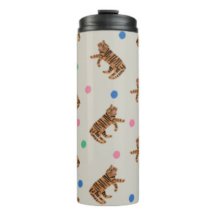 Garrafa Térmica tigre desenhado à mão e bolinhas coloridas i