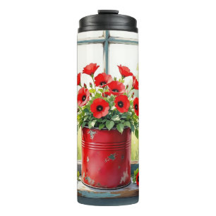 Garrafa Térmica Tin de café vermelho de papagaios vermelhos