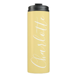 Garrafa Térmica Tipografia Chic Script Nome Personalizado Amarelo