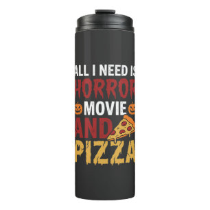 Garrafa Térmica Tipografia de Filme de Terror de Halloween e Pizza