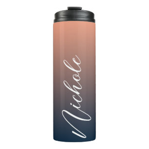 Garrafa Térmica Tipografia Elegante Personalizada Azul Coral Ombre