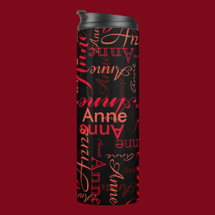 Garrafa Térmica Tipografia Personalizada Nome Vermelho Anne Black