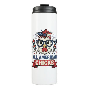 Garrafa Térmica Todas as Galinhas Americanas Desenho Vetorial de G