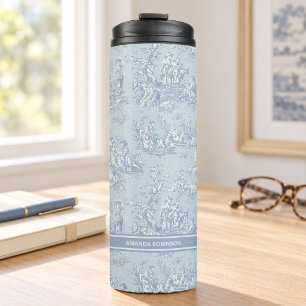 Garrafa Térmica Toile de Jouy Azul Cinza Vintage Francês