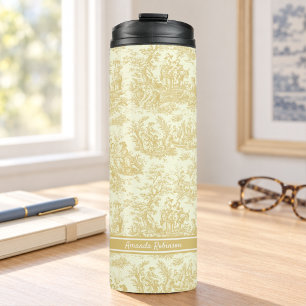 Garrafa Térmica Toile de Jouy Cênica Amarela Vintage Francesa