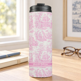 Garrafa Térmica Toile de Jouy Floral Vintage Rosa Bebê Francês