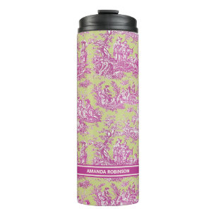 Garrafa Térmica Tóile de jouy verde-vindima, rosa, impressa