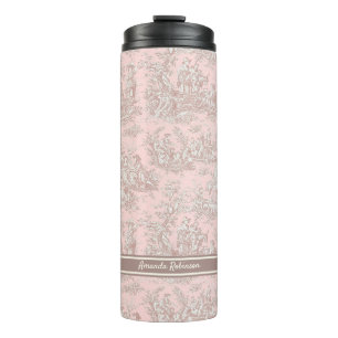 Garrafa Térmica Tóile dourado rosa de jouy, impressa