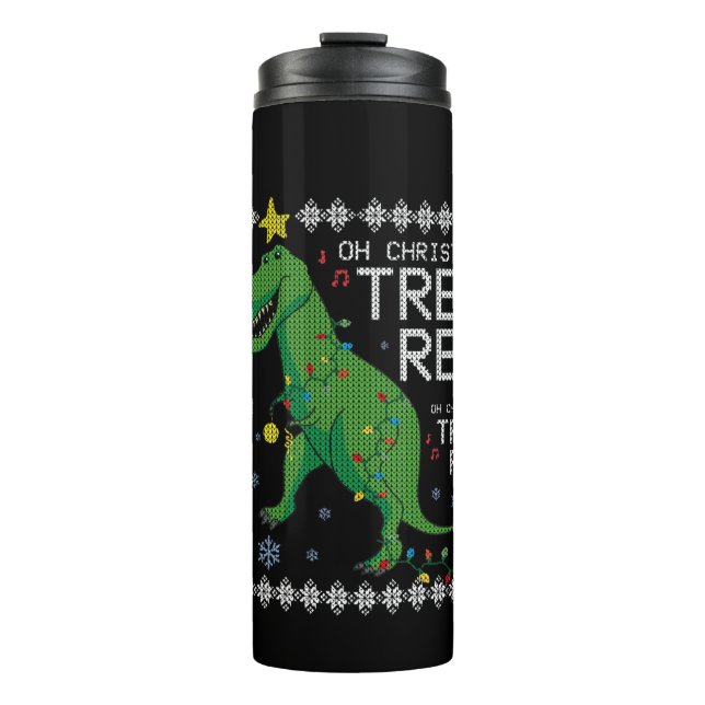 Garrafa Térmica Tree Rex Ugly Christmas Sweater Dino T-rex Engraça (Frente)