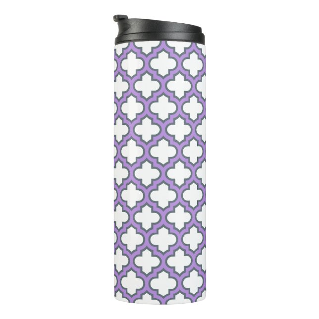 Garrafa Térmica Trellis branca e roxa, lete, quatrefoil (Rotação à direita)