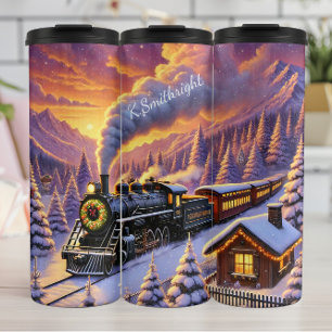 Garrafa Térmica Trem de Natal Mágico Paisagem de Inverno