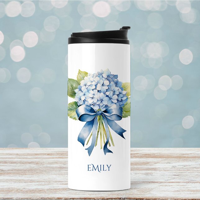 Garrafa Térmica Trendy Blue Floral Bridesmaid Proposta (Blue Hydrangea Thermal Tumbler)