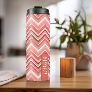 Garrafa Térmica Trendy Chevron Padrão grande bloco de nome coral