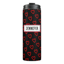 Trendy Love Red, Black E Name Heart Patterno