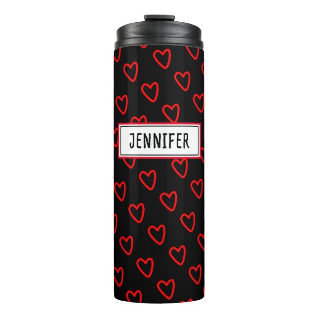 Garrafa Térmica Trendy Love Red, Black E Name Heart Patterno (Frente)