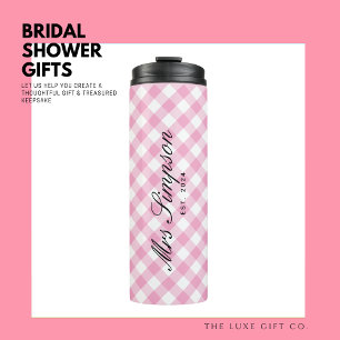 Garrafa Térmica Trendy Pink Gingham Bride para ser Dotada