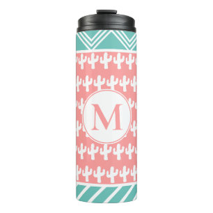 Garrafa Térmica Trendy White Cactus e Geométrico Personalizado