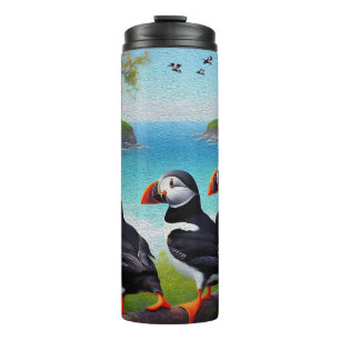 Garrafa Térmica Três Pássaros Puffin Pintor De Óleo, Tumbler Térmi