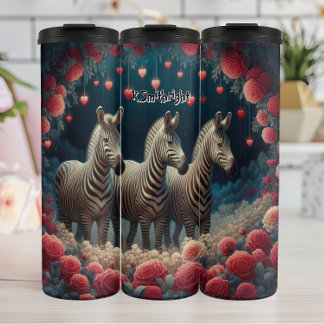 Garrafa Térmica Três zebras em um jardim Rosa