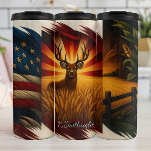 Garrafa Térmica Triptych Deer American Flag Fazenda