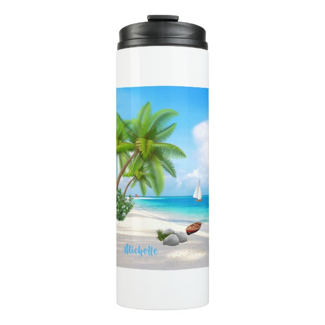 Garrafa Térmica Tropica Beach Personalizado Tumbler Térmico (Frente)