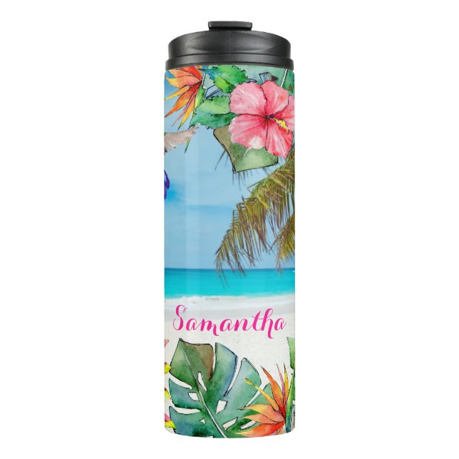 Garrafa Térmica Tropical Havaiana Paraíso Floral (Frente)