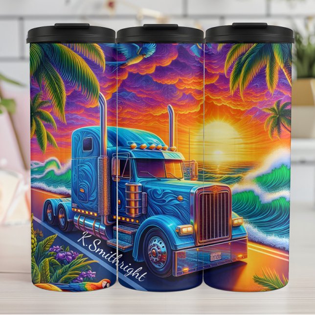 Garrafa Térmica Tropical Sunset Semi Truck Ocean (Criador carregado)