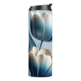Garrafa Térmica Tulipas Azuis e Brancas Elegantes