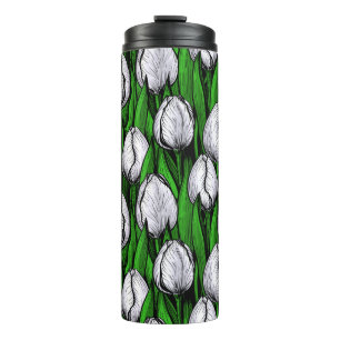 Garrafa Térmica Tulipas brancas com folhas verdes
