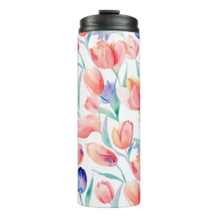 Garrafa Térmica Tulipas de Aquarela Padrão Tumbler Térmico
