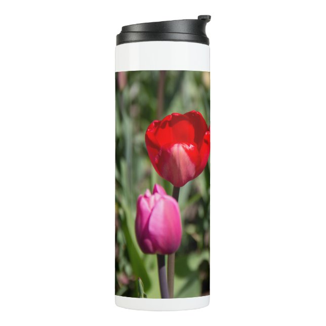 Garrafa Térmica Tulipas vermelhas e roxas delicadas  (Giro à esquerda)