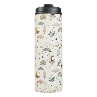 Garrafa Térmica Tumbler Boho Celestial | Lua e Estrelas Neutras