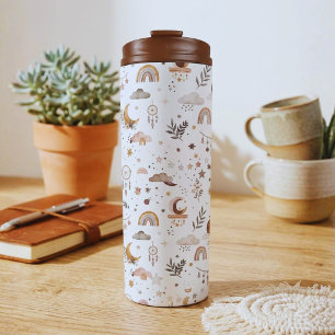 Garrafa Térmica Tumbler Boho Celestial Lua e Estrelas Neutras