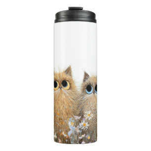 Garrafa Térmica Tumbler Branco - Gatos Adoráveis e Flores