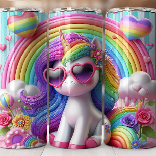 Garrafa Térmica Tumbler Cujo Rainbow Unicórn 3D Unicórnio Colori