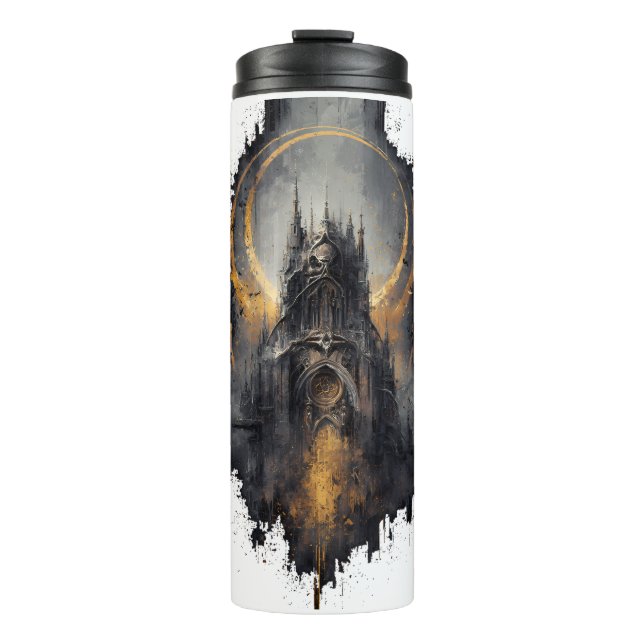 Garrafa Térmica Tumbler de Arquitetura Gótica da Lua Dourada (Frente)